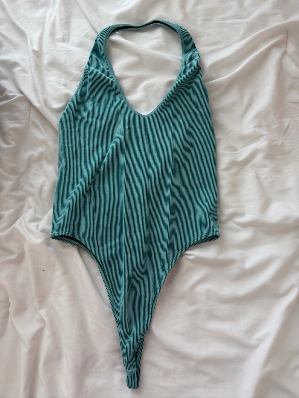Teal Ribbed Halter One-Piece Swimsuit